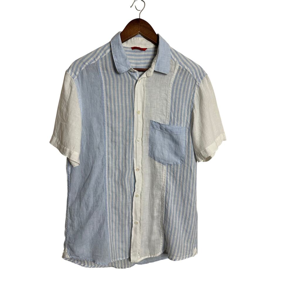 Barena Venezia 100% Linen Camp Shirt Mens 50 Blue White Stripe Colorblock